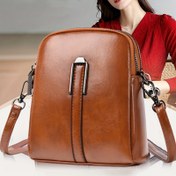 Resim Kadınların Retro Messenger Çantası, Çıkarılabilir Askılı, Düz Renkli, Fermuarlı, Polyester Astarlı, Metal Dekorlu - Siyah/Sarı/Pirinç/Açık Kahverengi 