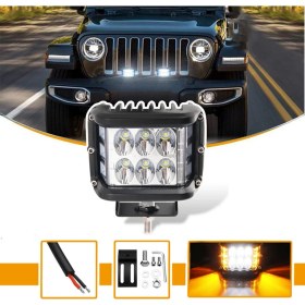 Resim Caralp Off Road LED Lamba Delici Yayıcı Beyaz Turuncu Flaşlı Kare Sis Farı Projektör 45W 12 LED Metal Arazi Çalışma Lambası 1 Adet 