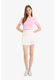 Resim Defacto Coool Fitted Crop Basic Düz Kısa Kollu Tişört F8924ax25hspn1 Pembe 