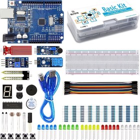 Resim Arduino Uno R3 Başlangıç ​​Kitsi ile Başlangıç ​​Kitsi, Öğretici Kod, Arduino Kiti, Bant Kelepçesi, Kelepçe Kablosu, Led Diyotları, Engel Giderme Modülü 
