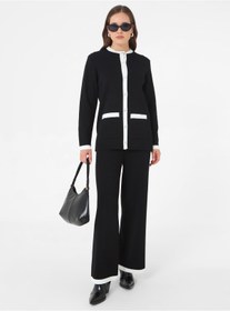 Resim Refka Kontras Renk Detaylı Premium Tunik& Pantolon İkili Takım - Siyah - 