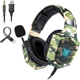 Resim Digital Computer Home Onıkuma K8 Kamuflaj Çok Yönlü Mıc USB Gaming Headset Kablolu Kulaklık-Yeşil (Yurt Dışından) 