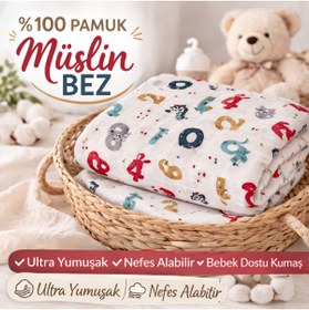 Resim KRN MODA Çok Amaçlı Müslin Örtü, Müslin Bebek Battaniyesi, %100 Pamuk Müslin Bez,80*85 Cm 