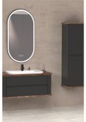 Resim Pier 100 Cm Beyaz Lavabolu Banyo Dolabi - Antrasit / Kayin (Boy Dolap Dahil) Çok Renkli 