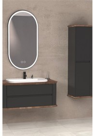 Resim Pier 100 Cm Beyaz Lavabolu Banyo Dolabi - Antrasit / Kayin (Boy Dolap Dahil) Çok Renkli 