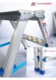 Resim Ege Akrobat 3+3 Çift Çıkışlı Alüminyum Merdiven Katlanır A Tipi Kaymaz Ayaklı Ev Tipi 