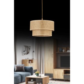 Resim UltraNova Modern çift kat hasır sarkıt, kahverengi, şık ve sıcak aydınlatma. 