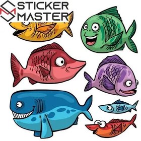 Resim Komik Balıklar Duşakabin Banyo Sticker | Sticker Master 