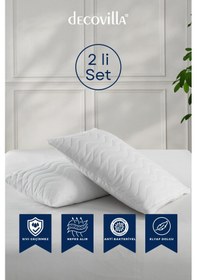 Resim Micro Kapitone Yastık Alezi Sıvı Geçirmez 2 Li Set Yastık Koruyucu 50x70 Beyaz 