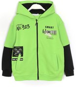 Resim Ön Ve Arkası Baskılı Cepli Erkek Çocuk Kapüşonlu Hırka Yeşil 1989 Yeşil 
