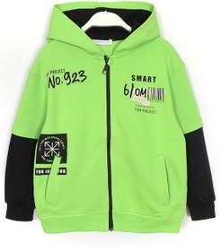Resim Ön Ve Arkası Baskılı Cepli Erkek Çocuk Kapüşonlu Hırka Yeşil 1989 Yeşil 
