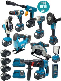 Resim Germany Style DawreekTech 10'lu Şarjlı Pro Set Kırıcı-Taşlama-Matkap-Daire Testere-Yıkama-Dekupaj 