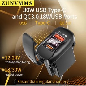 Resim Chuangyinshop Zunvmms 30w Çift Portlu Araç Şarj Cihazı Led Ekran Qc3.0 Usb Pd Hızlı Şarj Cc118 