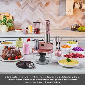 Resim Karaca Mastermaid Prosteel Cam Mutfak Robotu Uzun Blender Ayaklı 6 Bıçaklı 2500 W Rosegold 