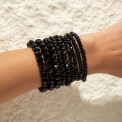 Resim Kadınlar için 9 Adet Boho Tarzı Siyah Boncuklu Reçine bileklik Seti, Günlük Giyim ve Partiler için Moda Esnek Boncuk Takı 