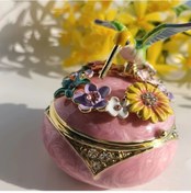 Resim Willowhaven Pembe Renkli Emaye Sinekkuşu Mıknatıslı Çelik Mücevher Kutusu 