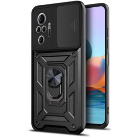 Resim Fibaks Xiaomi Redmi Note 10/10s Uyumlu Kılıf Kamera Korumalı Sürgülü Yüzüklü Armor Military Tank 