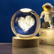 Resim Usb'li Ahşap Altlıklı Kalp Tasarımlı Cam Küre 