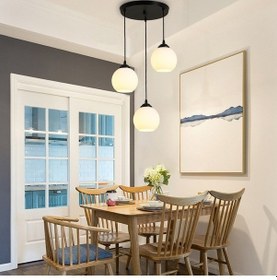 Resim Riolight Modern,retro,vintage Opal Camlı 3xe27 Siyah Metal Gövdel Siyah 