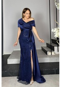 Resim Ges Moda G1340 Saten Detaylı Payet Tasarım Elbise Lacivert Lacivert 