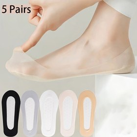 Resim 5 Çift/Lot Kadın Ayak Short No-Show Set Kadın Görünmez Beyaz Düşük Kesim Yaz Non-Slip Bot Sock 