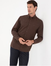 Resim Cacharel Koyu Kahverengi Slim Fit Pamuk Karışımlı Yakası Düğmeli Flanel Gömlek 