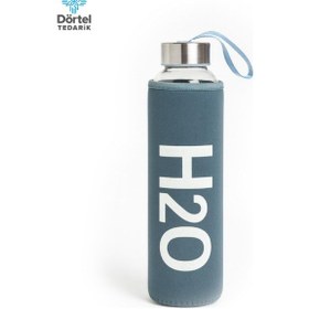 Resim H2o Kılıflı Cam Matara 500 Ml Mavi 