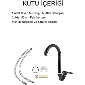 Resim Boheme Mat Siyah Mutfak Bataryası Aç Kapa Mix Musluk Sıcak Ve Soğuk Su Girişli Siyah 