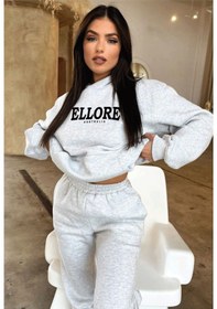 Resim Ellore Australia Eşofman Takımı Sweatshirt Jogger - Gri Baskılı Oversize Şardonlu Kapüşonlu Gri 