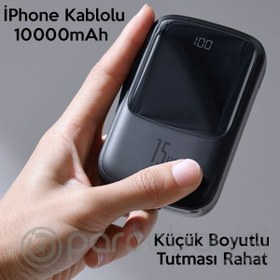 Resim Baseus Q Pow 10.000 mAh LCD Display 3A. 2xUSB Lightning Kablolu PD Power Bank Beyaz 