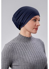 Resim Sonbaharmoda Kadın Tesettür Hazır Pratik Geçmeli Bone Lastikli Kaymaz Lacivert 
