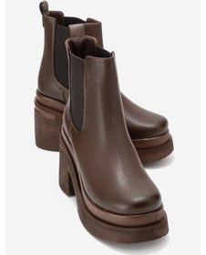 Resim Luvi Shoes Emma Kahverengi Cilt Kadın Platform Topuklu Bot Kahverengi Deri 