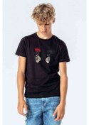 Resim Skull Rose Kurukafa Gül Baskılı Unisex Çocuk Siyah T-Shirt 