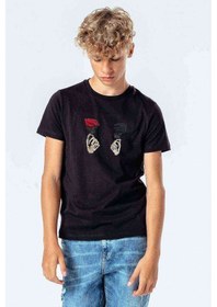 Resim Skull Rose Kurukafa Gül Baskılı Unisex Çocuk Siyah T-Shirt 