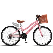 Resim Trendbisiklet Retro Classic 24 Jant 21 Vites SHIMANO, Kadın Bisikleti Pembe-Kahve 