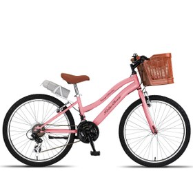 Resim Trendbisiklet Retro Classic 24 Jant 21 Vites SHIMANO, Kadın Bisikleti Pembe-Kahve 