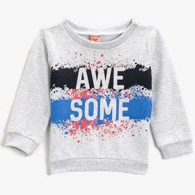 Resim Koton Awesome Baskılı Sweatshirt Bisiklet Yaka Kar Melanj 2ymb18810ok Gri Melanj 