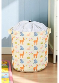 Resim İronika Animals Büzgülü Sepet Oyuncak Çamaşır Havlu Sepeti Yuvarlak Temiz Kirli Çamaşır Sepeti Sarı 