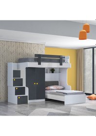 Resim Setaymobilya Metris Merdivenli Ranza Karyola 2 Kapaklı Dolap + 2 Comfort Yatak 