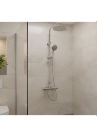 Resim Artema Aquaheat Termostatik Duş Bataryası A47055 + Duş Sistemi A45598 Set Gümüş 