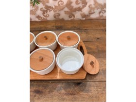 Resim Bahar Home Ahşap Tepsili Yuvarlak Kahvaltılık 6 Lı 