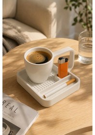 Resim Kahve Sunum Tepsisi Çok Bölmeli Masa Üstü Organizer Kupa Fincan Standı Pla 12.5x11x7 Cm Beyaz 