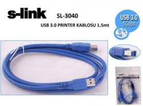 Resim S-Link SL-3040 1.5 Mt USB 3.0 to USB B Erkek-Erkek Mavi USB 3.0 Yazıcı Kablosu S-Link