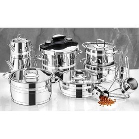 Resim Evimsaray Çeyiz Seti Paslanmaz Çelik 18 Parça Safir Sade Gri 