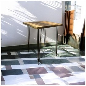 Resim Ceviz Ahşap Yan Sehpa Firkete Ayaklı Siyah Ayaklı Naturel 