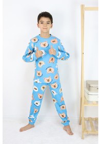 Resim Harika Kids Erkek Çocuk Baskılı İnterlok Kumaş Uzun Kollu Pijama Takımı Açık Mavi 