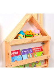 Resim MiniWood Çocuk Odası Eğitici Montessori Mobilya Kitaplık Raf Duvar Rafı 