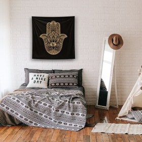 Resim Gold Hamsa Duvar Örtüsü - 135 cm x 135 cm 