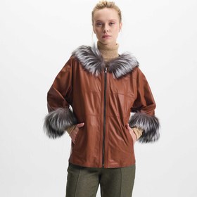 Resim Kahverengi Kürk - Deri Kadın Kürk Mont - K22IDM320266-Q5C 