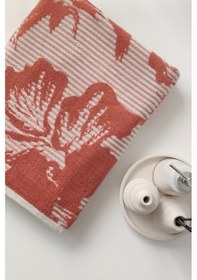 Resim İpliği Boyalı Desenli %100 Pamuk Banyo Havlusu - Yüksek Su Emici -90x150 Cm- Kiremit Kıremıt Kiremit 